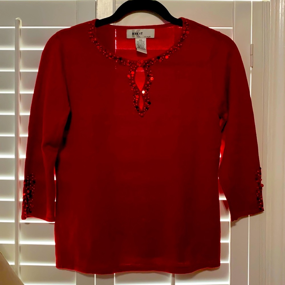 Red beaded sweater small